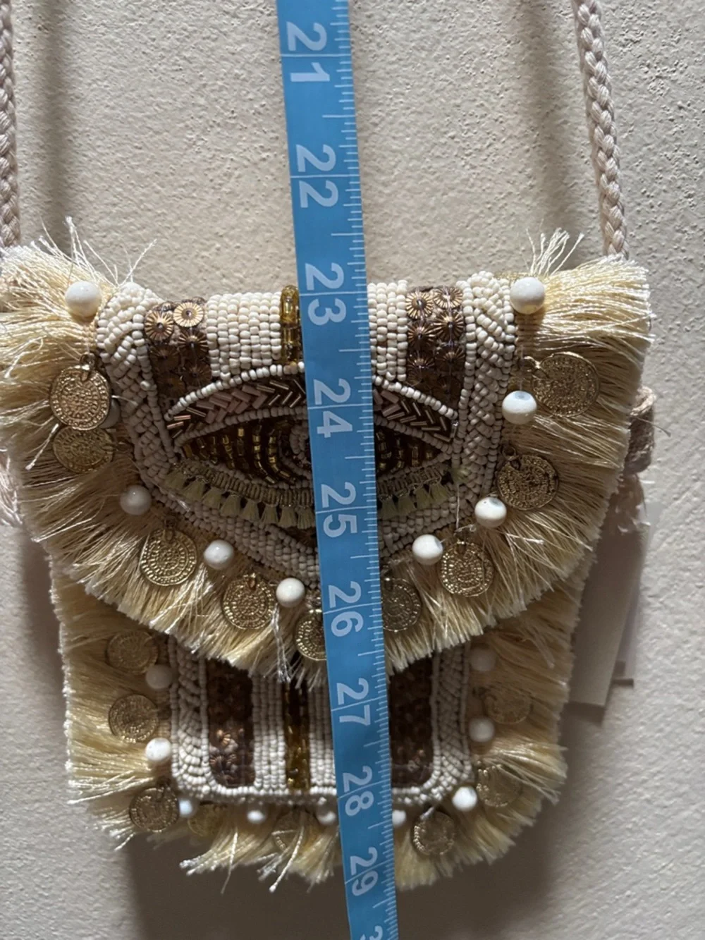 Antik Kraft Boho Fringe Crossbody Bag in Cream and Brown - Picture 6 of 9